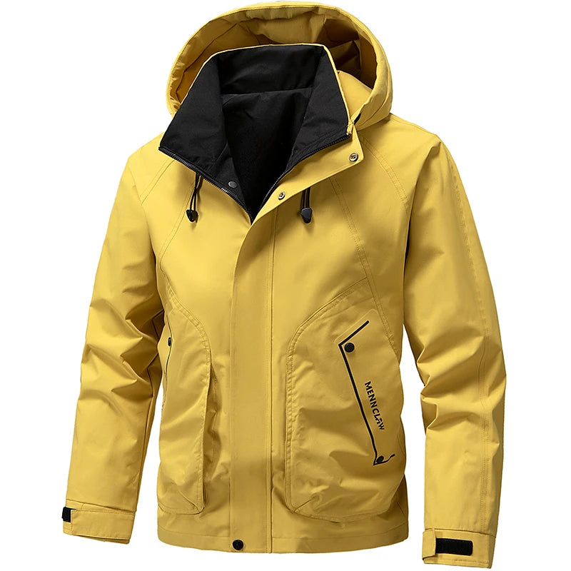 Waterproof Camping Jacket Men Outdoor Softshell Zip Up Hooded Cargo Jacket Man Windbreaker Hiking Coat Lightweight Spring Autumn