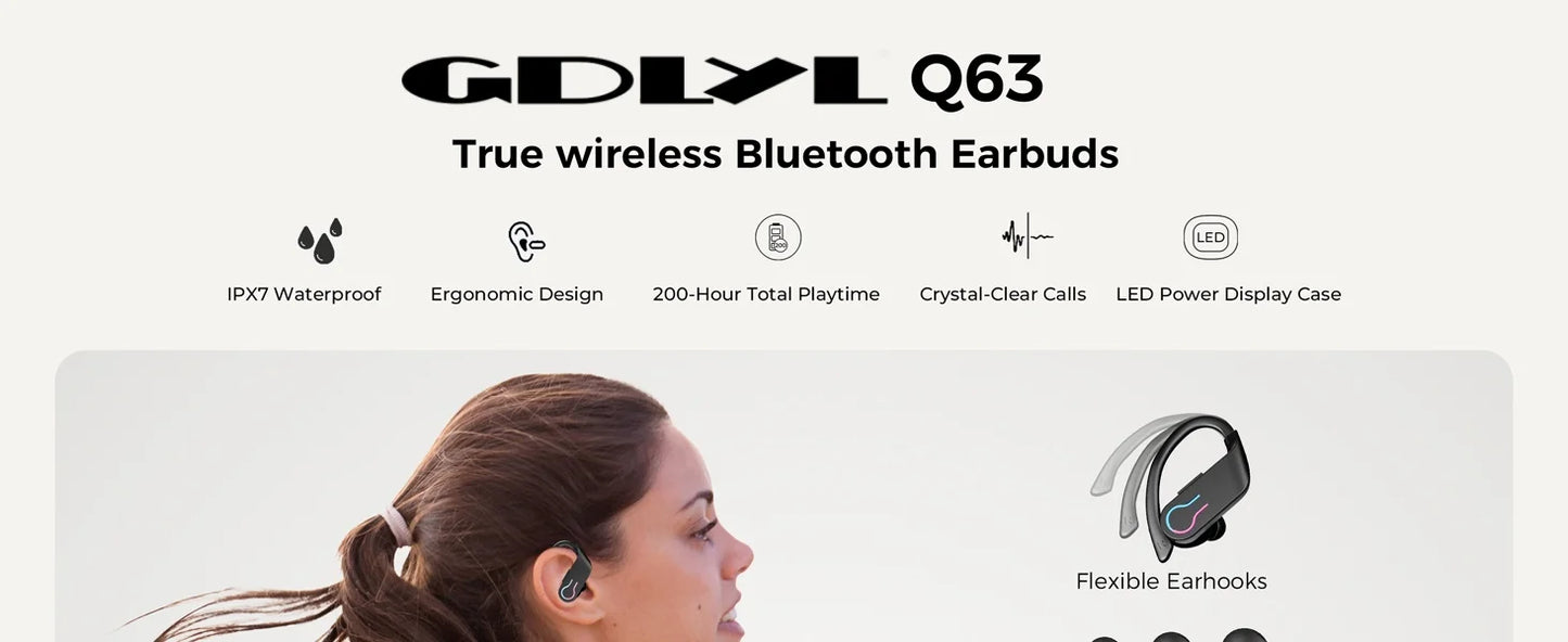 Sports Bluetooth Headphones Wireless TWS Earphones IP7 Waterproof Earbuds ENC Noise Cancelling Mic Call Headsets for Workout Gym