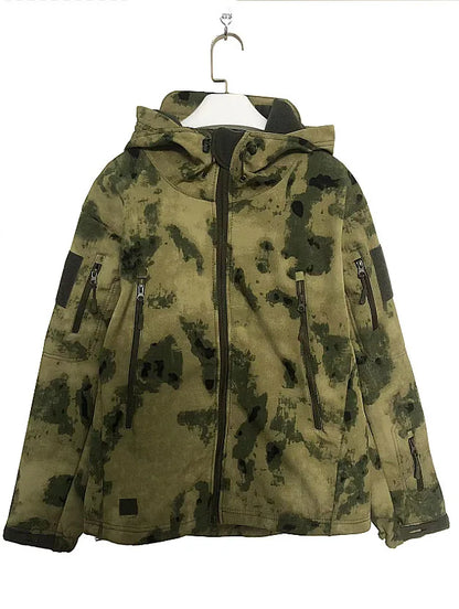 2024 new Multiple pockets Outdoor Sharkskin Softshell Rushing Jacket Suit Men's Fan Windproof Padded Mountaineering Jacket