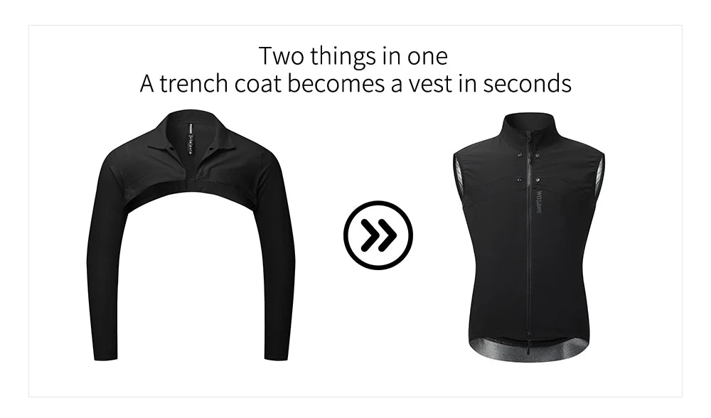 WOSAWE Windproof Waterproof Ultralight Cycling Jacket MTB Bicycle Long Sleeve Windbreaker Detachable Sleeveless Bike Coat