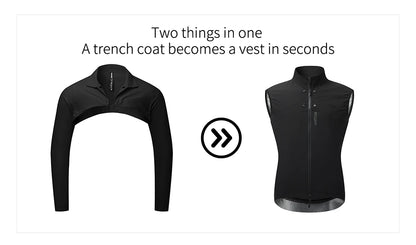 WOSAWE Windproof Waterproof Ultralight Cycling Jacket MTB Bicycle Long Sleeve Windbreaker Detachable Sleeveless Bike Coat