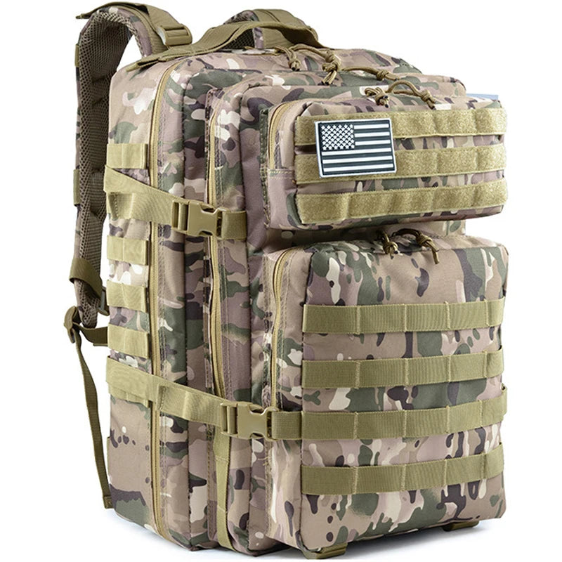 45L Tactical Backpack Outdoor Traveling Bag Fitness MOLLE Backpack School Pack GYM EDC Hiking Rucksack Witch Bottle Holder