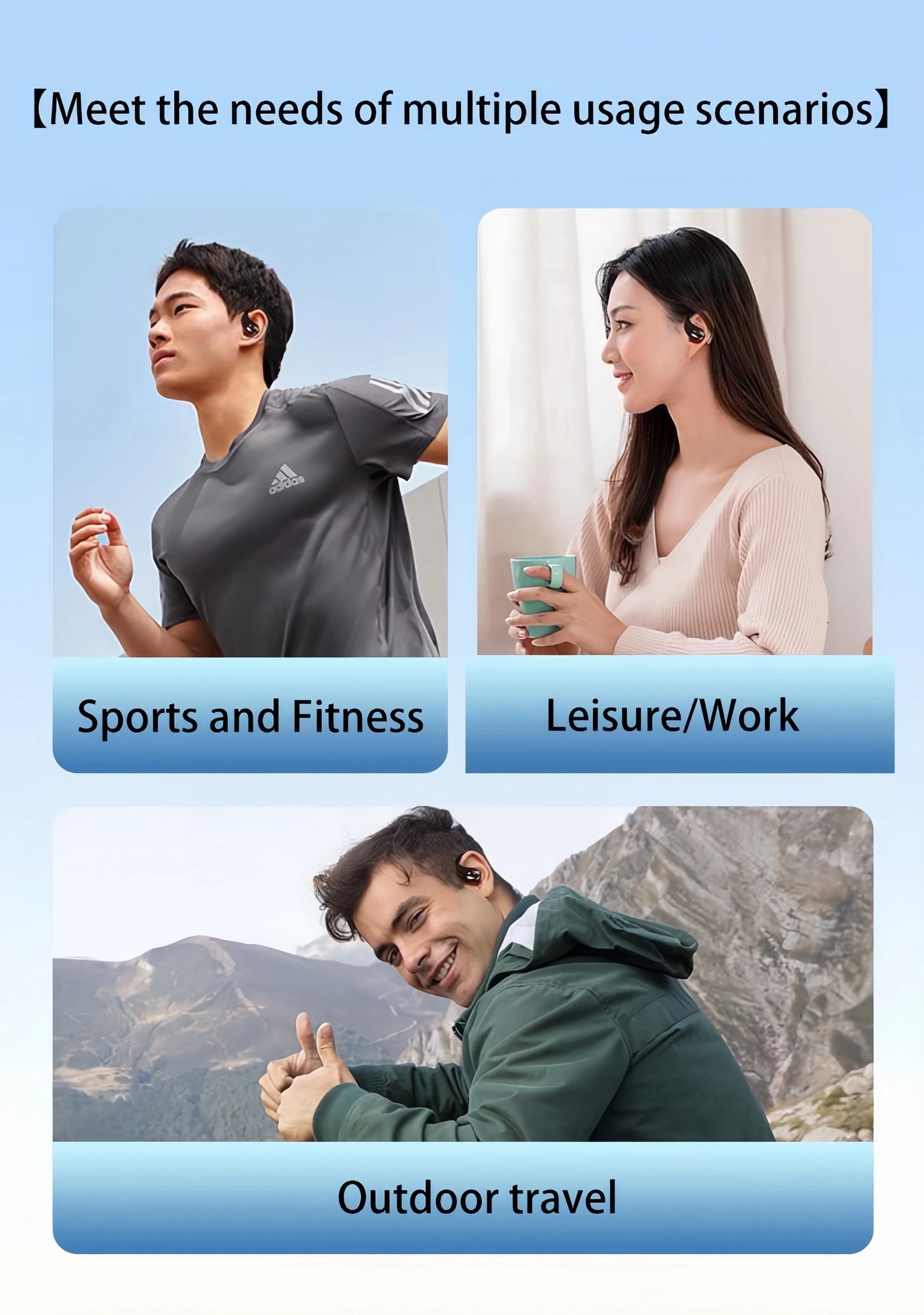 Bluetooth 6.0 OWS Earphone Sport Wireless Headphone HD Call Earbud 30dB ENC Noise Cancelling 40H Playtime for Gym Running Gaming