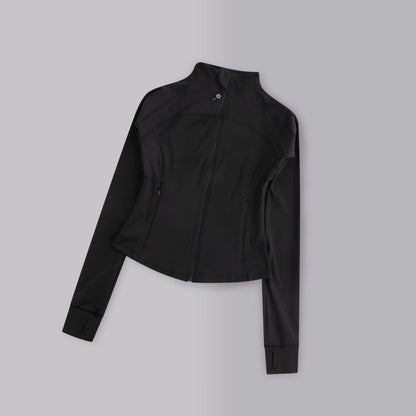 Gym Women's Full Zipper Yoga Top With Thumbholes Fitness Running Jacket Stretch Fit Long Sleeve Round Neck Top Sportswear