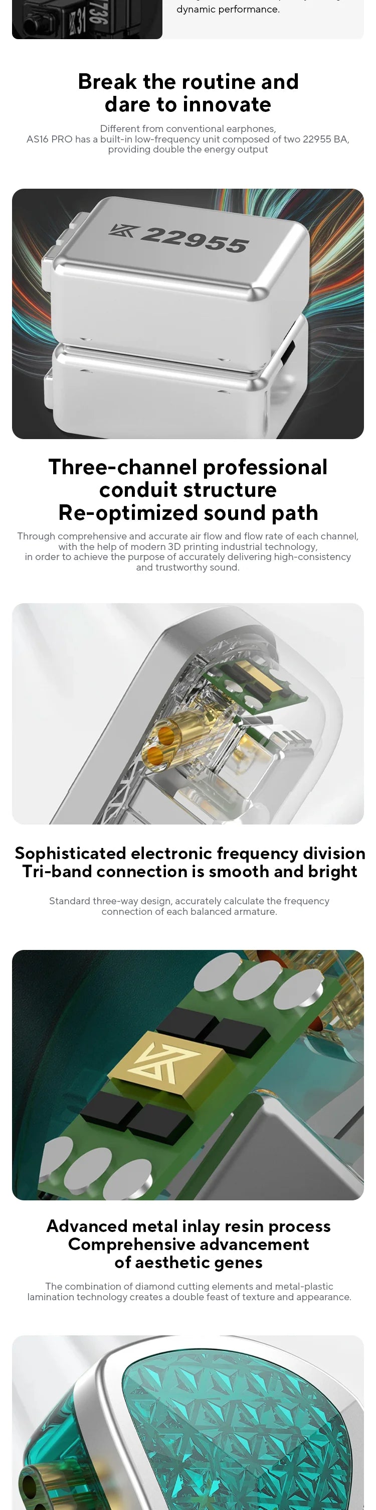 KZ AS16 Pro In Ear Earphones 16BA Balanced Armature HIFI Bass Monitor Headphones Noise Cancelling Earbuds Sport Headset