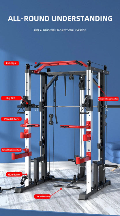 Multi Functional Smith Machine Home Gym Cable Crossover Machine Strength Training Squat Rack Exercise Equipment