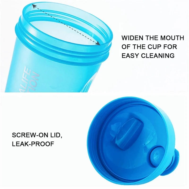 Sport Shaker Bottle 400Ml Whey Protein Powder Mixing Bottle Leak-Proof Sport Fitness Gym Shaker Outdoor Plastic Drink Bottle