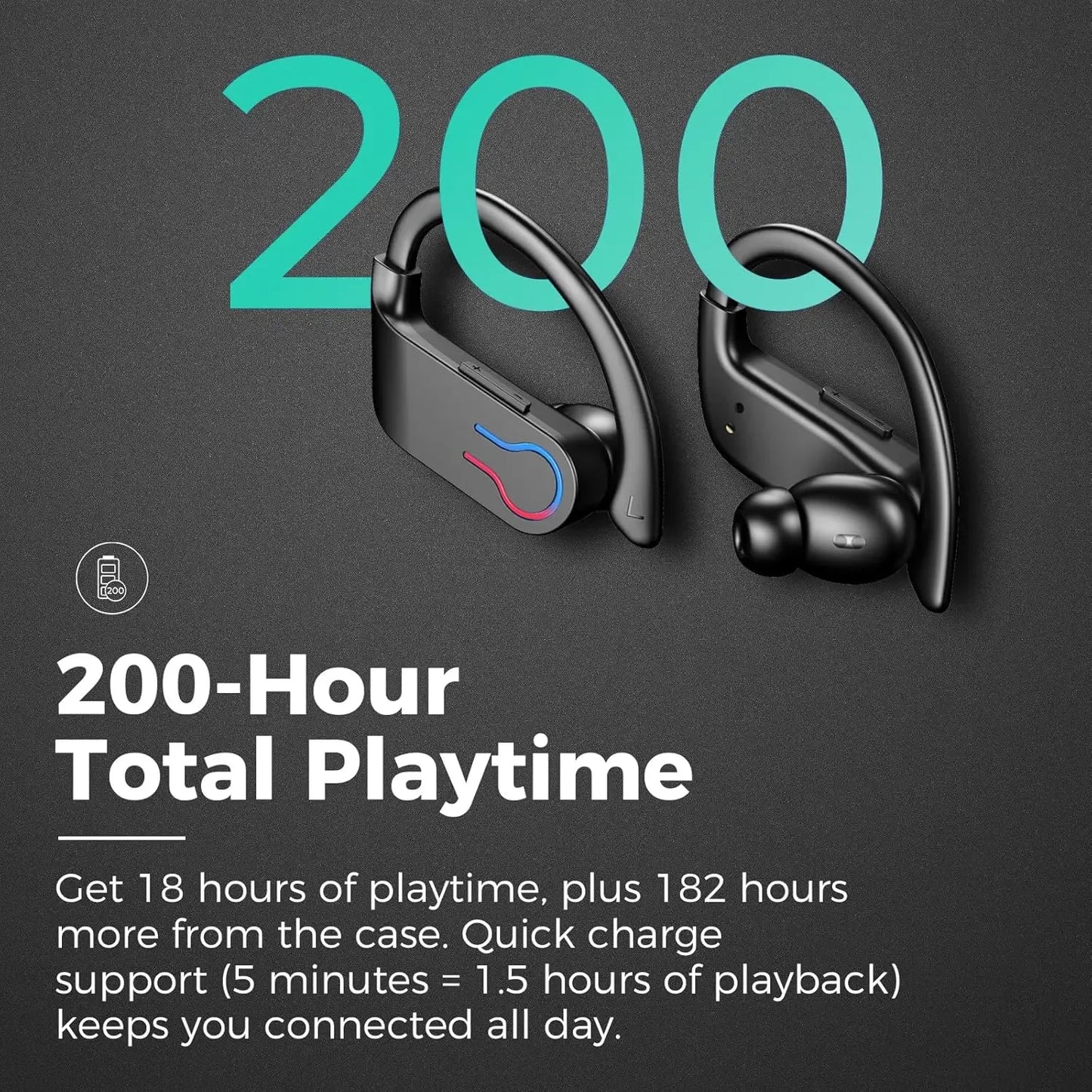 Sports Bluetooth Headphones Wireless TWS Earphones IP7 Waterproof Earbuds ENC Noise Cancelling Mic Call Headsets for Workout Gym