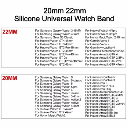 Hot Sell 20MM 22MM Silicone Watch Strap 20/22mm Universal Watchband Wristwatch Band for P22 Smartwatch &Other Watches Bracelet