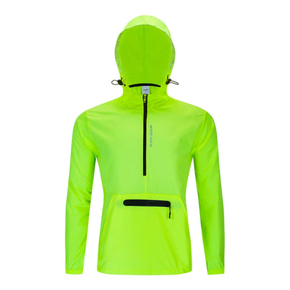 WOSAWE Cycling Windproof Jacket Lightweight Men Breathable Reflective Hooded Bike Jacket Half Zipper Outdoor Sport Windbreaker