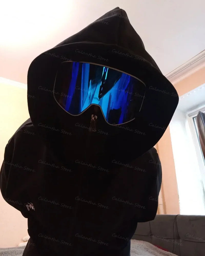 Men's Winter Hoodie with Balaclava Face Mask Zipper Design Sports Jacket for Outdoor Activities Hiking Travel Running Sweatshirt