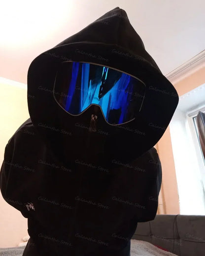 Men's Winter Hoodie with Balaclava Face Mask Zipper Design Sports Jacket for Outdoor Activities Hiking Travel Running Sweatshirt