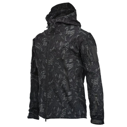 2024 new Multiple pockets Outdoor Sharkskin Softshell Rushing Jacket Suit Men's Fan Windproof Padded Mountaineering Jacket