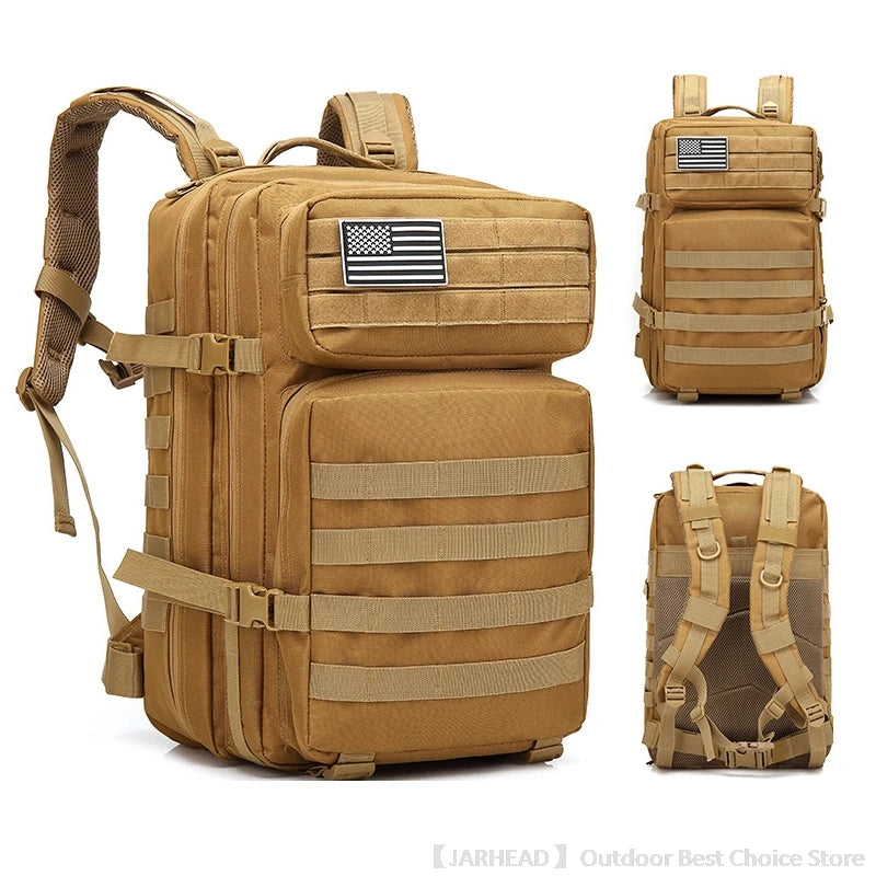 45L Tactical Backpack Outdoor Traveling Bag Fitness MOLLE Backpack School Pack GYM EDC Hiking Rucksack Witch Bottle Holder