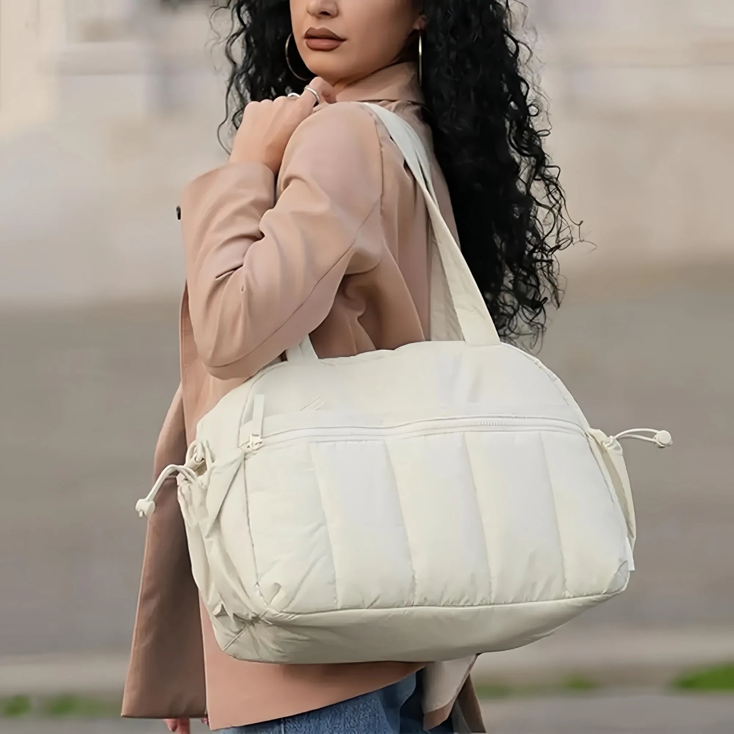Expandable Travel Duffel Bag - Stylish oversized shoe compartment portable gym bag that folds lightweight duffle-tan
