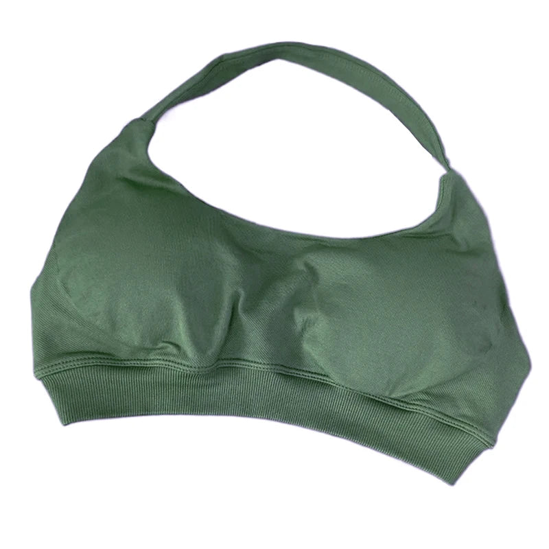 High Support Sports Bra Women Halter Seamless Yoga Bra Padded Backless Sports Bras Gym Crop Top Push Up Workout Yoga Tops Woman