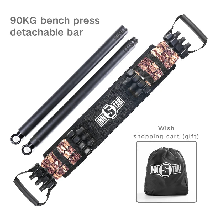 INNSTAR Resistance Band with Fitness Bar Chest Expander Bench Press Rubber Elastic Bands Home Gym Trainer Workout Equipment