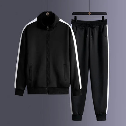 2024 Autumn Korean Tracksuit Men Zip Pocket Running Sets Striped Sporting Suit Jacket+ Sweatpants Jogging Fitness Clothing