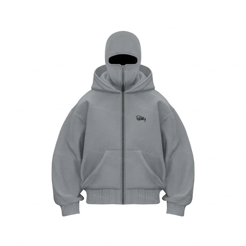 Men's Winter Hoodie with Balaclava Face Mask Zipper Design Sports Jacket for Outdoor Activities Hiking Travel Running Sweatshirt