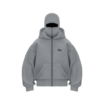 Men's Winter Hoodie with Balaclava Face Mask Zipper Design Sports Jacket for Outdoor Activities Hiking Travel Running Sweatshirt