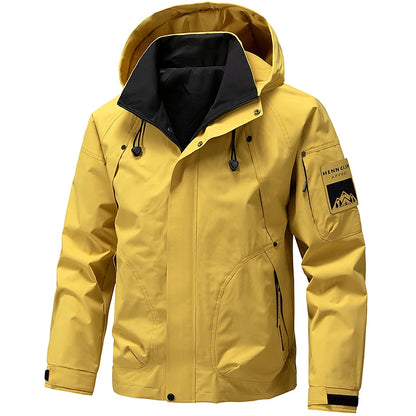 Waterproof Camping Jacket Men Outdoor Softshell Zip Up Hooded Cargo Jacket Man Windbreaker Hiking Coat Lightweight Spring Autumn