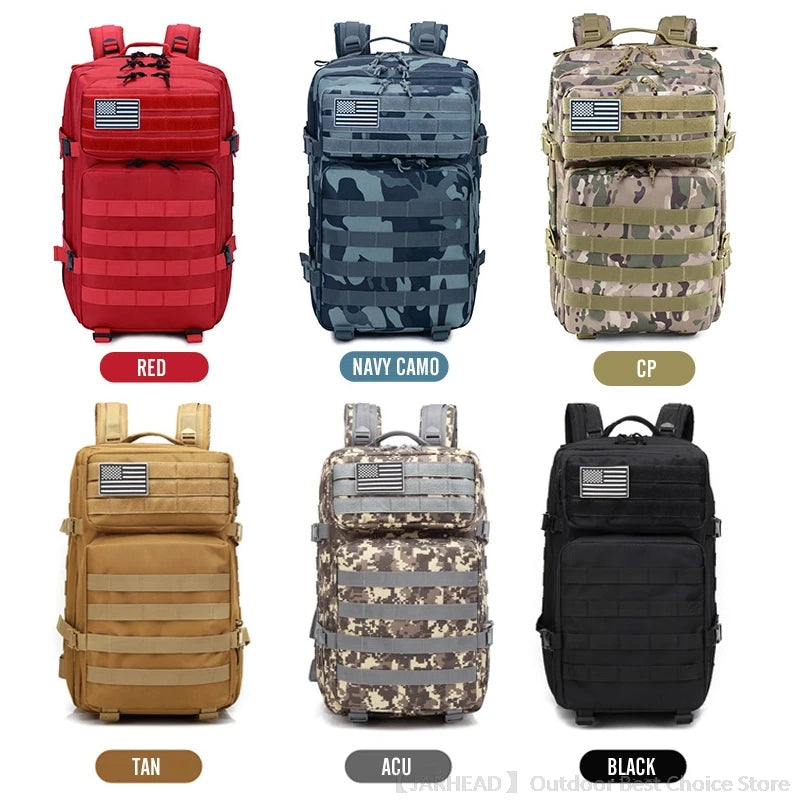 45L Tactical Backpack Outdoor Traveling Bag Fitness MOLLE Backpack School Pack GYM EDC Hiking Rucksack Witch Bottle Holder