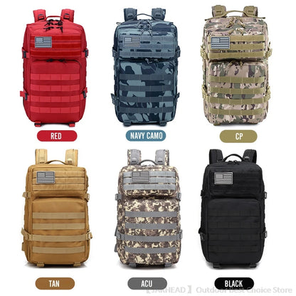 45L Tactical Backpack Outdoor Traveling Bag Fitness MOLLE Backpack School Pack GYM EDC Hiking Rucksack Witch Bottle Holder