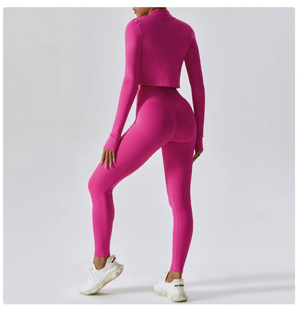 Women Zip Yoga Jacket Outdoor Running Sports Jacket Gym Push Up Fitness Long Sleeved Jacket Quick Drying Thumb Button Yoga Top