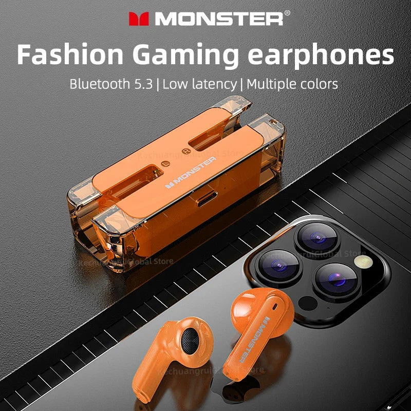 Monster XKT08 Earphone Bluetooth 5.3 Ture Wireless Earbuds Low Latency Noise Reduction Headphones Gaming Sports Headset With Mic
