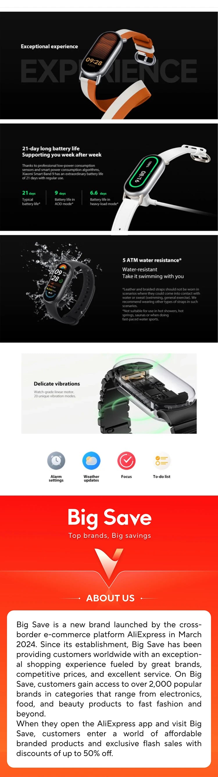 Global Version Xiaomi Smart Band 9 1.62‘’ AMOLED Display 21 Days Battery Life Supports 150+ Sports Modes 5ATM Bluetooth 5.4
