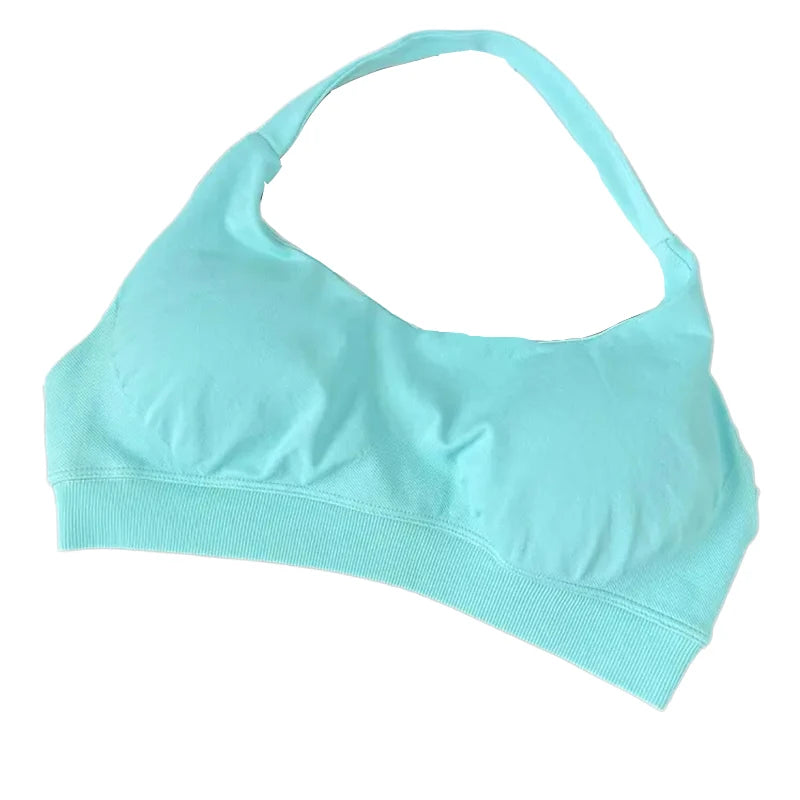 High Support Sports Bra Women Halter Seamless Yoga Bra Padded Backless Sports Bras Gym Crop Top Push Up Workout Yoga Tops Woman
