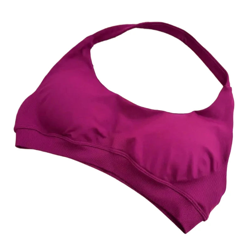 High Support Sports Bra Women Halter Seamless Yoga Bra Padded Backless Sports Bras Gym Crop Top Push Up Workout Yoga Tops Woman