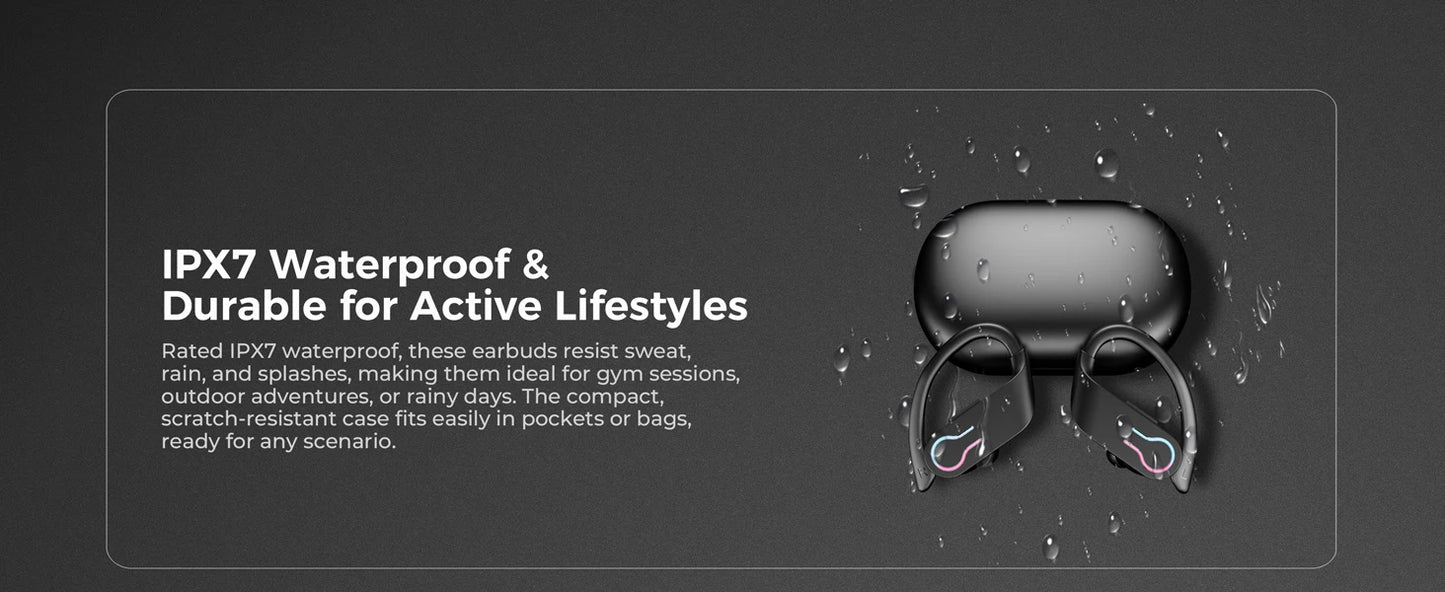 Sports Bluetooth Headphones Wireless TWS Earphones IP7 Waterproof Earbuds ENC Noise Cancelling Mic Call Headsets for Workout Gym