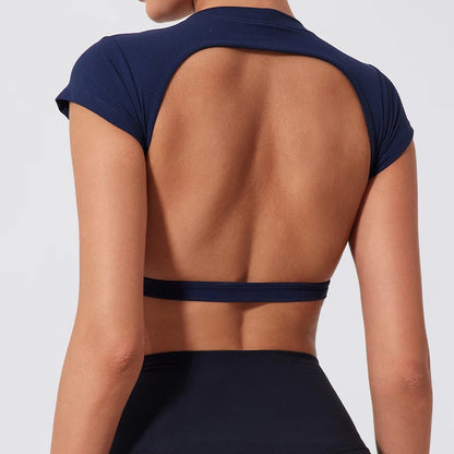 Hearuisavy Sports Shirts Workout Tops Fitness Activewear Female Quick-Dry Yoga Clothes Sport Crop Tops Backless Gym Top Women