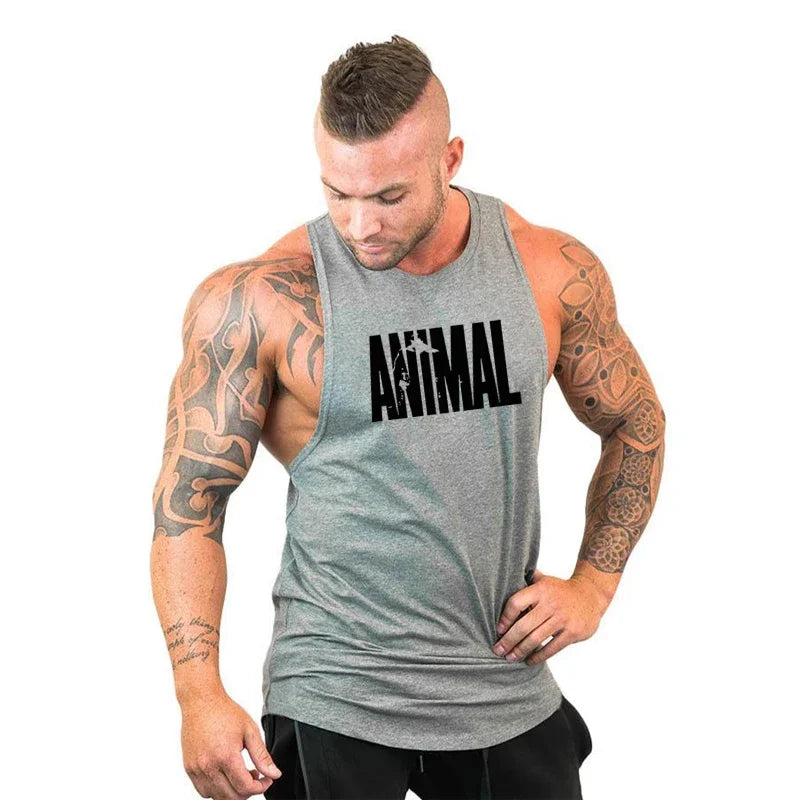 Animal Letter Gym Tanktop Men Fitness Clothing Men's Bodybuilding Tank Tops Summer Gym Clothing for Male Sleeveless Vest T Shirt