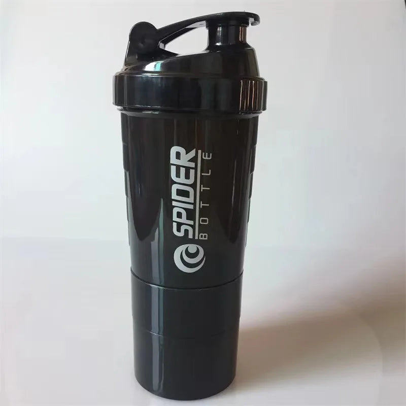 1pc Protein Shaker Bottle Portable 16oz Powder Shake Cup 3 Layers  Shaker Protein Bottle with 3oz twist-off cups & pill tray