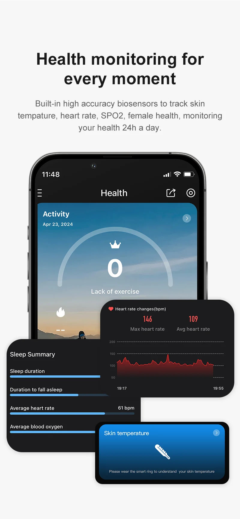 New Smart Ring R09 Health Monitor Multi Sport Mode Skin Temperature Measurement 5ATM Waterproof Smart Ring With Charging Case