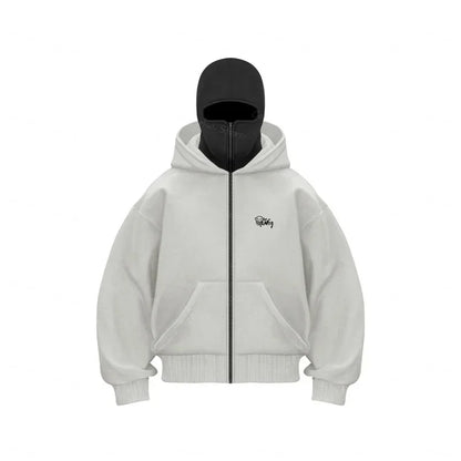 Men's Winter Hoodie with Balaclava Face Mask Zipper Design Sports Jacket for Outdoor Activities Hiking Travel Running Sweatshirt