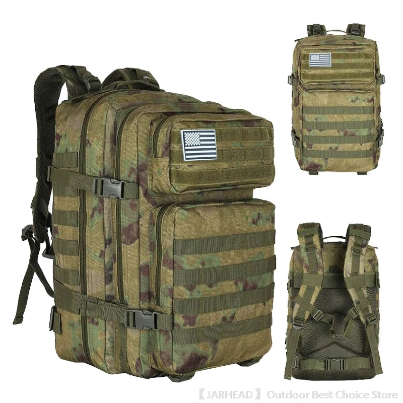 45L Tactical Backpack Outdoor Traveling Bag Fitness MOLLE Backpack School Pack GYM EDC Hiking Rucksack Witch Bottle Holder
