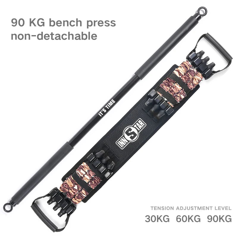 INNSTAR Resistance Band with Fitness Bar Chest Expander Bench Press Rubber Elastic Bands Home Gym Trainer Workout Equipment