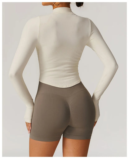 Zipper Jacket Women Crop Tops Yoga T-shirts Solid Sports Top Long Sleeve Running Shirts Sexy Quick Dry Fitness Gym Sport Wear