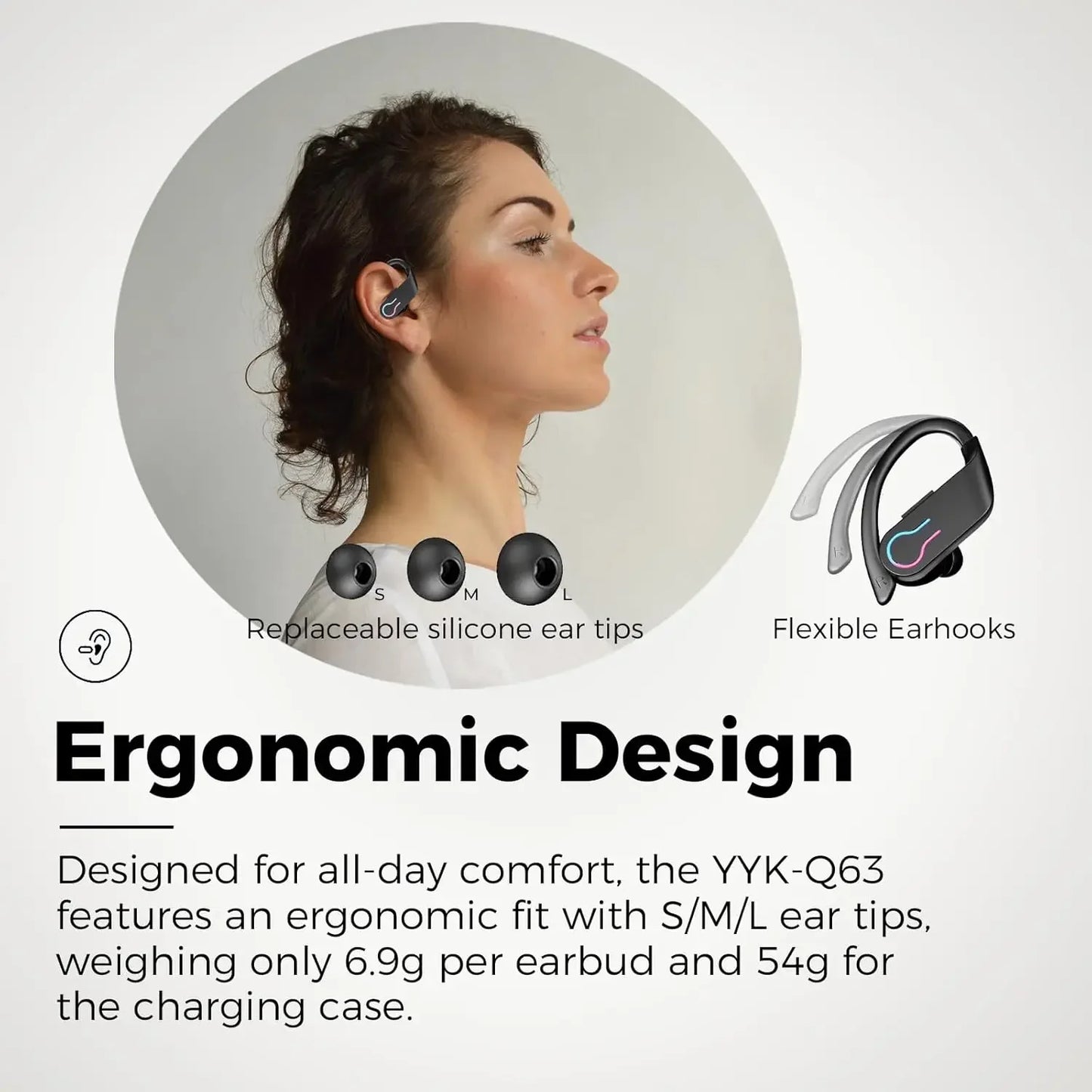 Sports Bluetooth Headphones Wireless TWS Earphones IP7 Waterproof Earbuds ENC Noise Cancelling Mic Call Headsets for Workout Gym