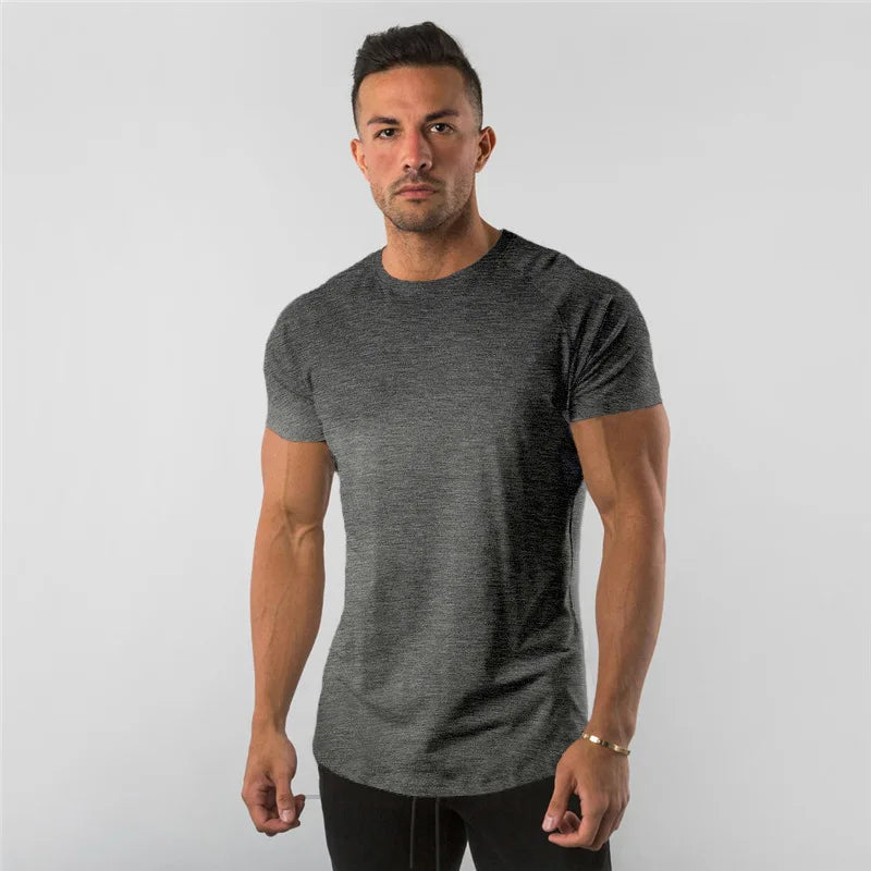 T Shirt Men Casual Short Sleeve Muscle Joggers Bodybuilding Tshirt Male Gym Fitness Tops Tee Streetwear Slim Fit Summer T-shirt