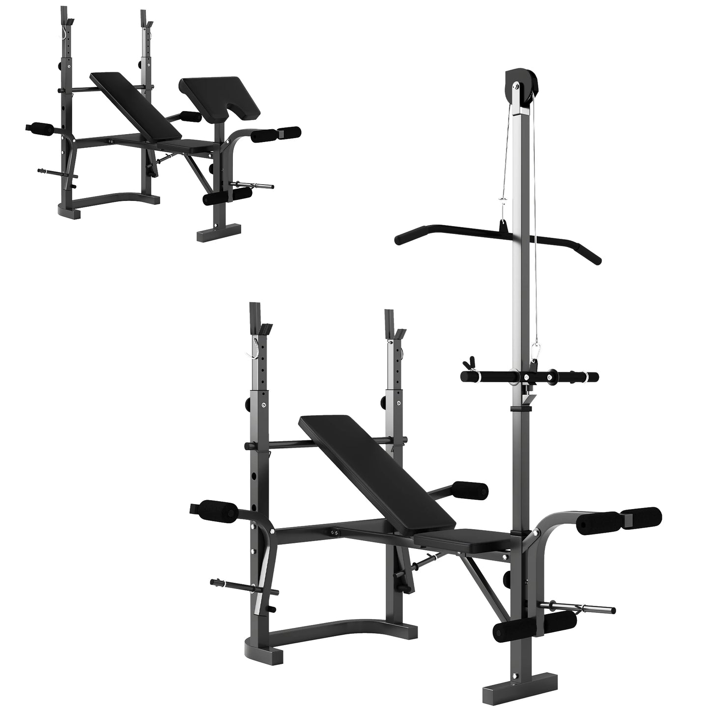SPORTNOW Adjustable Weight Bench with Bench Press Rack, Preacher Curl Bench, Leg Extension and Lat Pull Down
