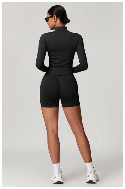 Zipper Jacket Women Crop Tops Yoga T-shirts Solid Sports Top Long Sleeve Running Shirts Sexy Quick Dry Fitness Gym Sport Wear