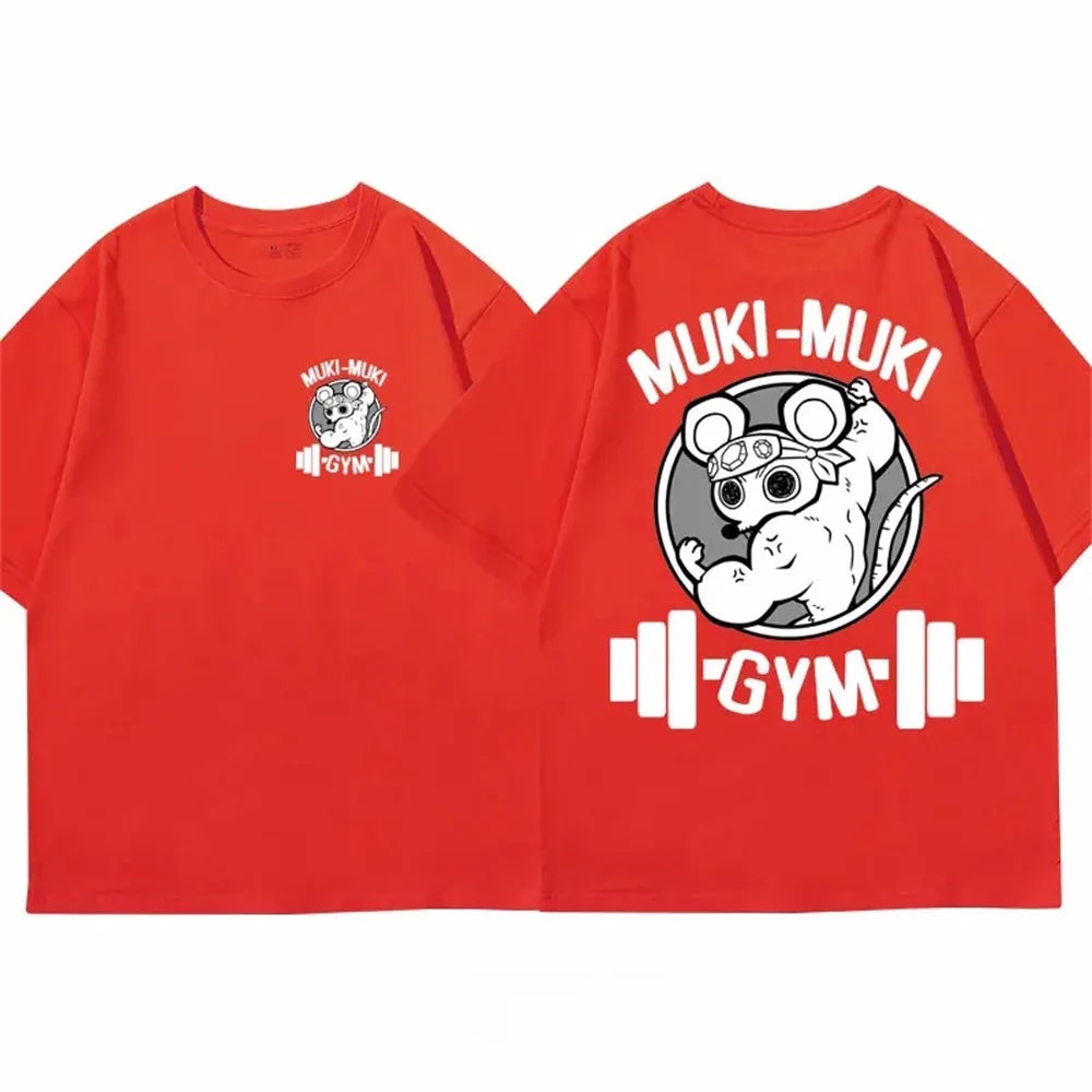 Demon Slayer Uzui Tengen Print T-shirt Men Summer Japanese Anime Funny Ninja Mice Muki Muki Gym T Shirt Muscular Mouse Clothing