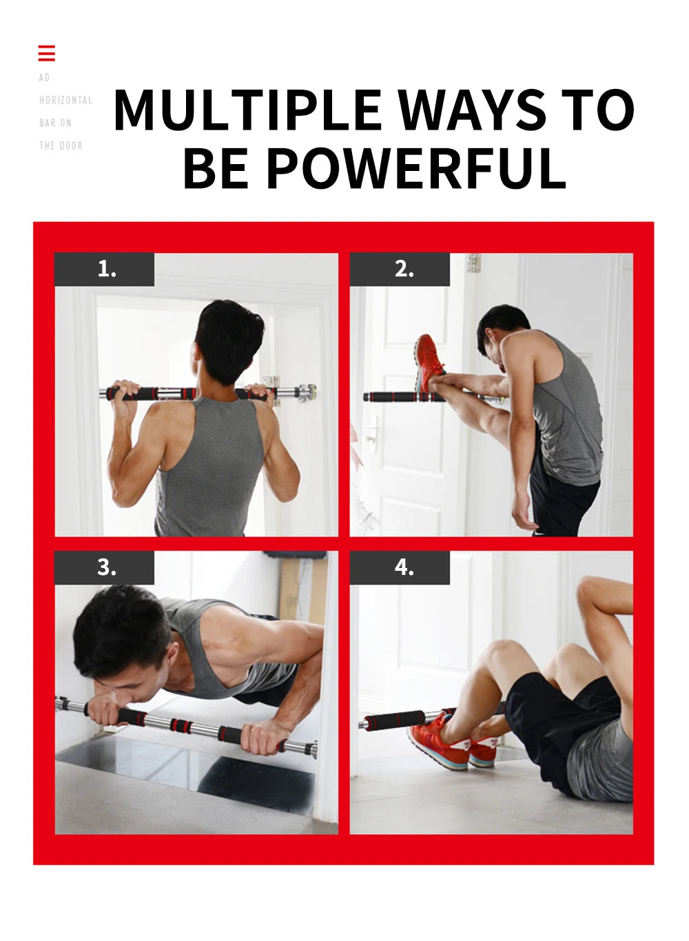 Door Frame Pull Up Bar Indoor Fitness Chin Up Horizontal Bar Home Gym Wall Push Up Training Bar Hang Workout Equipment 65cm-90cm