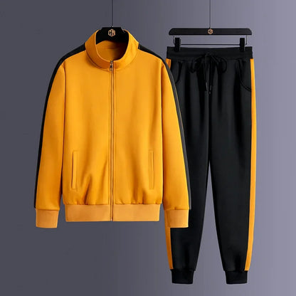 2024 Autumn Korean Tracksuit Men Zip Pocket Running Sets Striped Sporting Suit Jacket+ Sweatpants Jogging Fitness Clothing