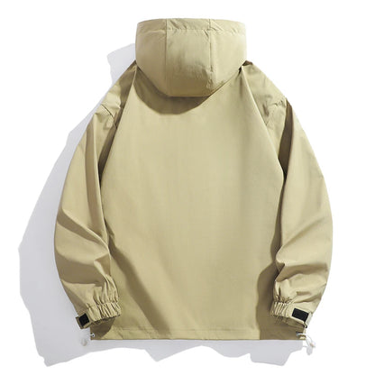 New Men Spring Autumn Waterproof Casual Versatile Top Japanese Korean Streetwear Fashion Loose Pullover Half Zip Hooded Jacket