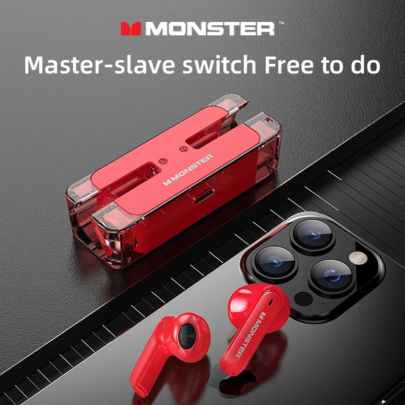 Monster XKT08 Earphone Bluetooth 5.3 Ture Wireless Earbuds Low Latency Noise Reduction Headphones Gaming Sports Headset With Mic
